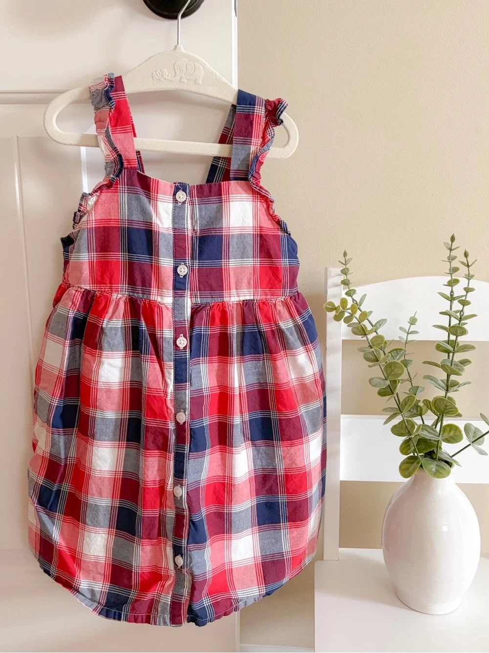 OshKosh B'gosh Red, Navy & White Plaid Button-Front Skirted Dress